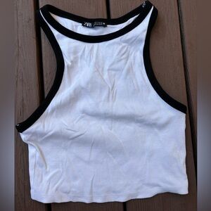 Zara White Ribbed Tank with Black Edging